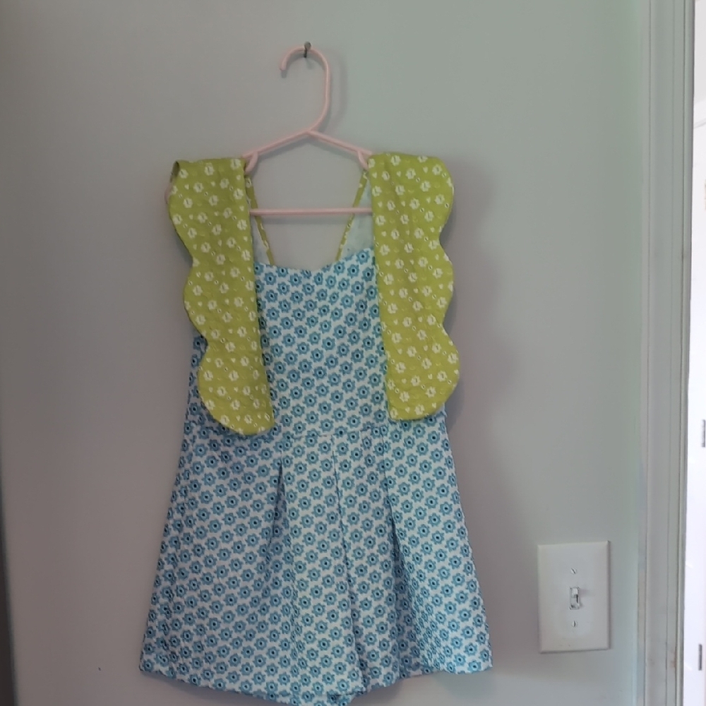 Floral Blue and Green Kids Casual Dress